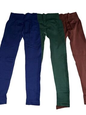 Three-Pack Women's High-Waist Leggings – Navy, Forest Green, Brown